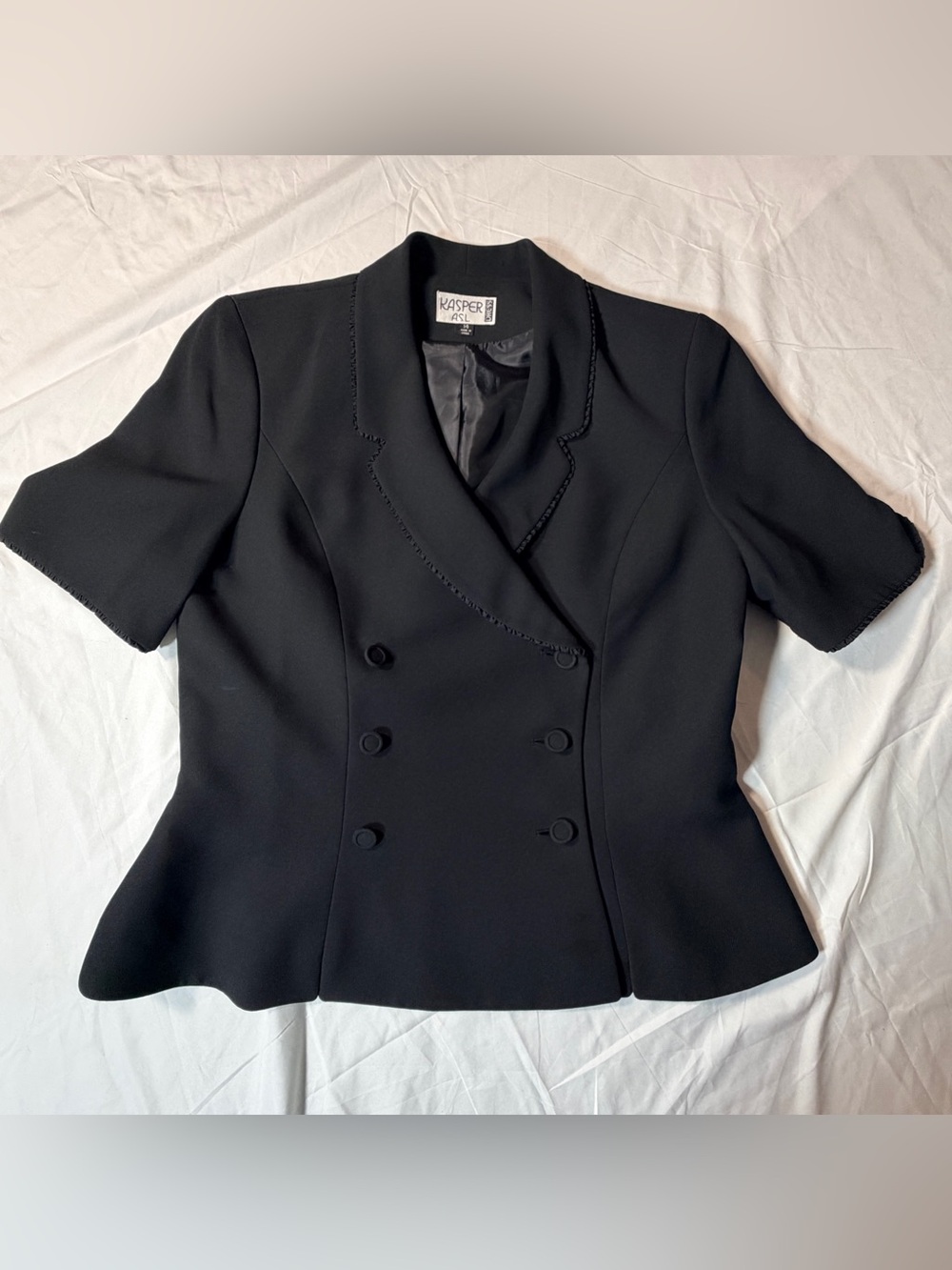 Kasper ASL Black Short Sleeve Double Breasted Blazer Jacket Size 14